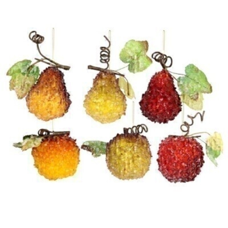 Choice of 6 pieces of fruit Christmas tree hanging decoration by Gisela Graham. These fesive hanging pieces of fruit by Gisela Graham will delight for years to come. They will compliment any Christmas Tree and will bring Christmas cheer to children at Christmas time year after year. Remember Booker Flowers and Gifts for Gisela Graham Christmas Decorations. Choice of 6 available - If you have a preference please specify when ordering otherwise we will make the selection for you. If six are ordered one of each design will be sent. 